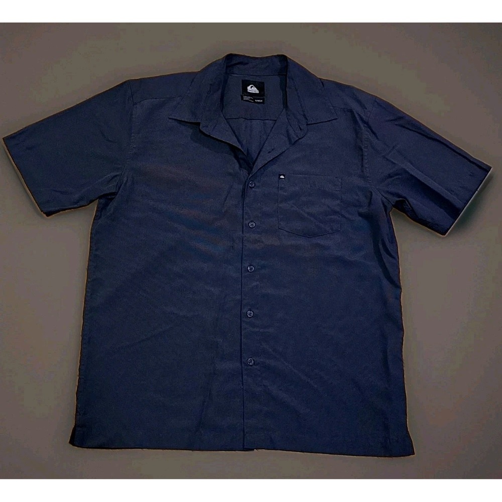 Quiksilver Men's Button-Down Gray Utility Shirt Short Sleeve Birdseye Y2K